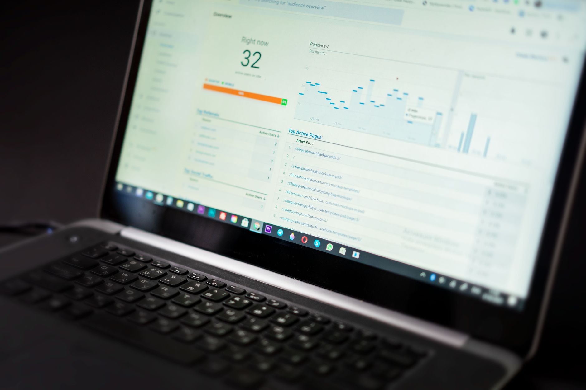 Profesional analizando métricas de conversión en un dashboard digital, representando el éxito del diseño de landing pages para negocios.